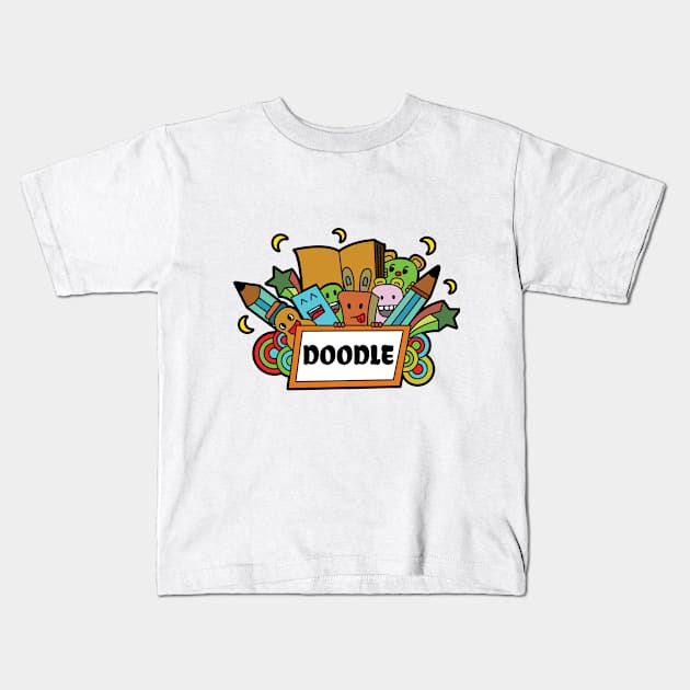 Doodle art Kids T-Shirt by Quenini